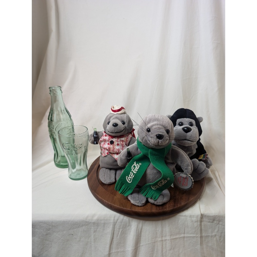 Coke Coca Cola Bundle Bean Plush, Glass Bottle And‎ Cup/Glass